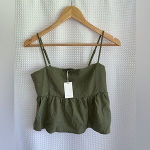 FOREVER 21 army green Flared smocked cami top size small NWT